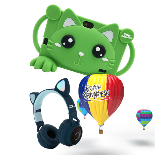 Tablete copii SMART TabbyBoo Kitty cu casti verde 8 GB RAM 64 GB